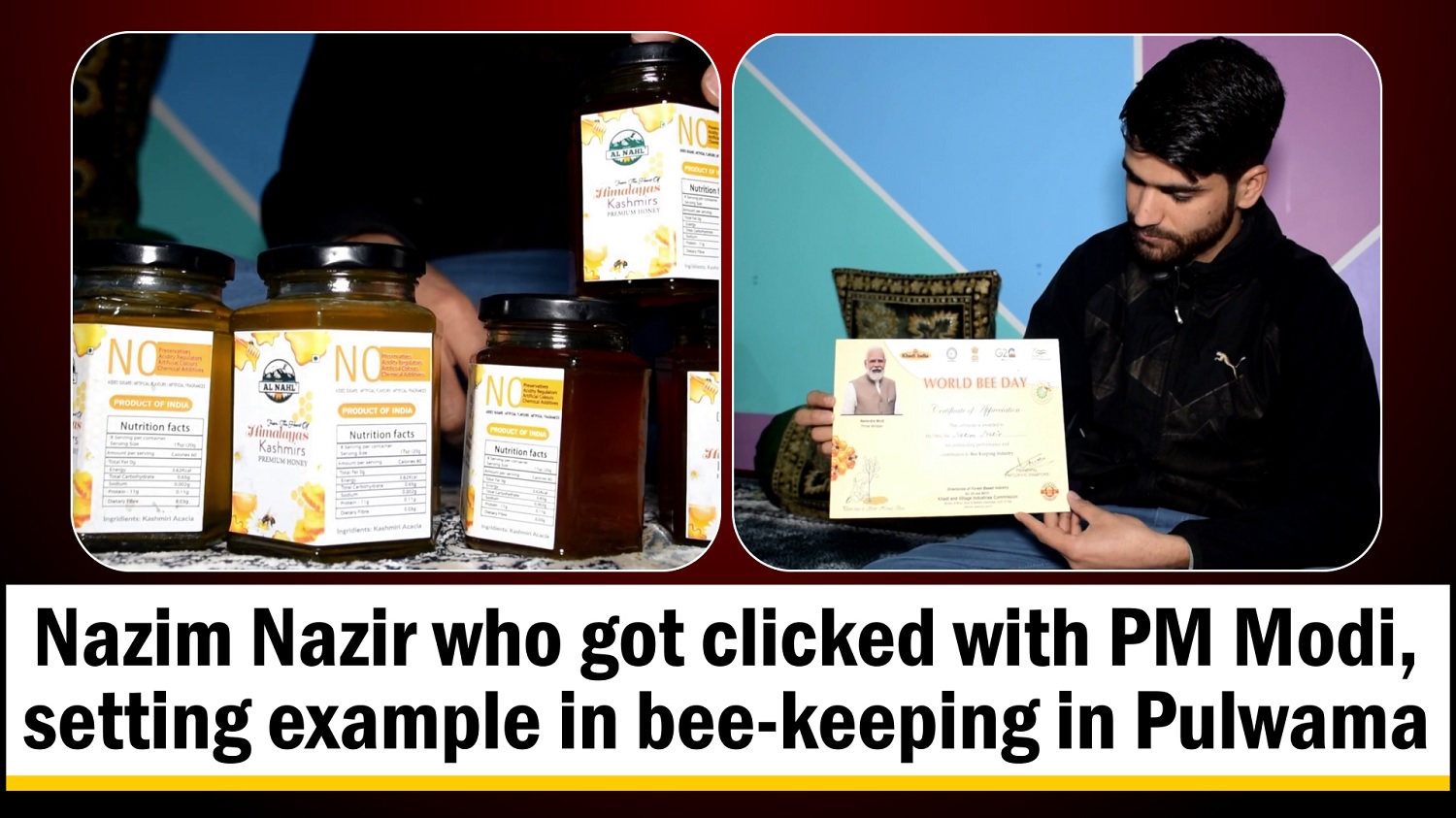 Nazim Nazir who got clicked with PM Narendra Modi, setting example in bee-keeping in Pulwama